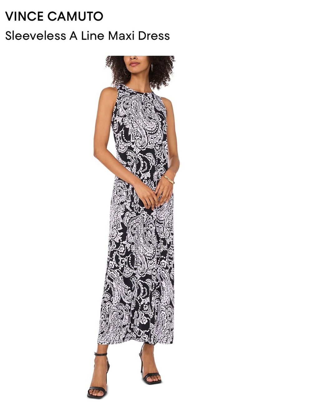 Vince Camuto Black & White Paisley Sleeveless Maxi Dress